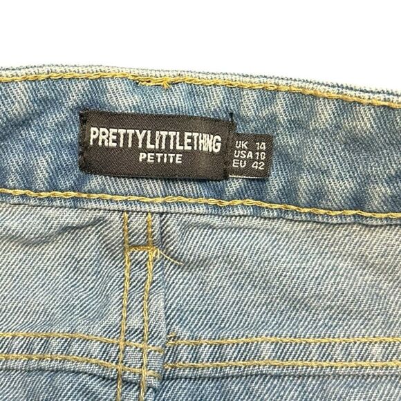 PRETTYLITTLETHING Women’s Blue Distressed High-Waisted Denim Mini Skirt Size 10 - Picture 4 of 6